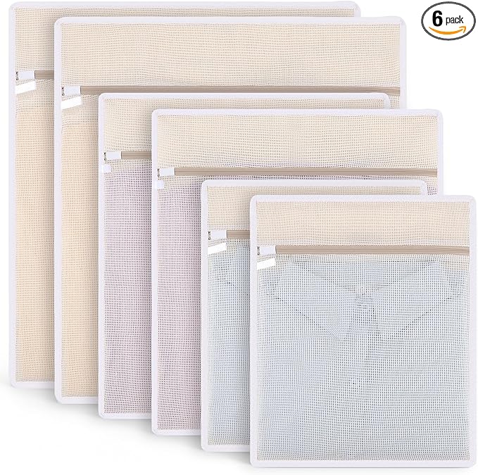 6Pcs Durable Cotton Mesh Laundry Bags