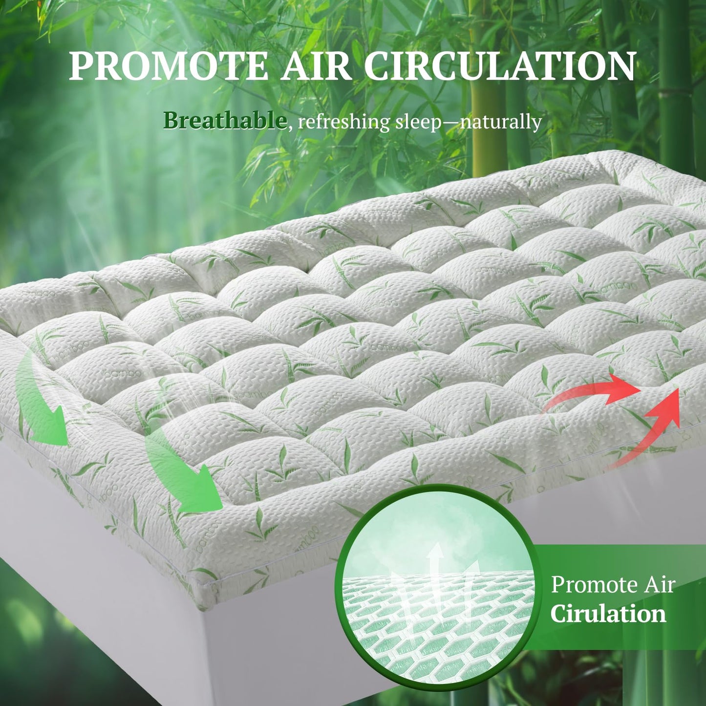 LIANLAM Mattress Topper Full Size - 1500GSM 3D+7D Down Alternative Fill 3 in Pillow Top Mattress Pad, Viscose Made from Bamboo Cover, Extra Firm for Back Pain, 6"-18" Deep Pocket(54"x75")