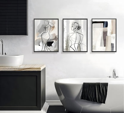 3pcs Black White Abstract Line Wall Art Female Figure Silhouette & Geometric Elements Pictures Posters Modern Minimalist Canvas Paintings Wall Decor For Living Room Bedroom Decoration Unframed