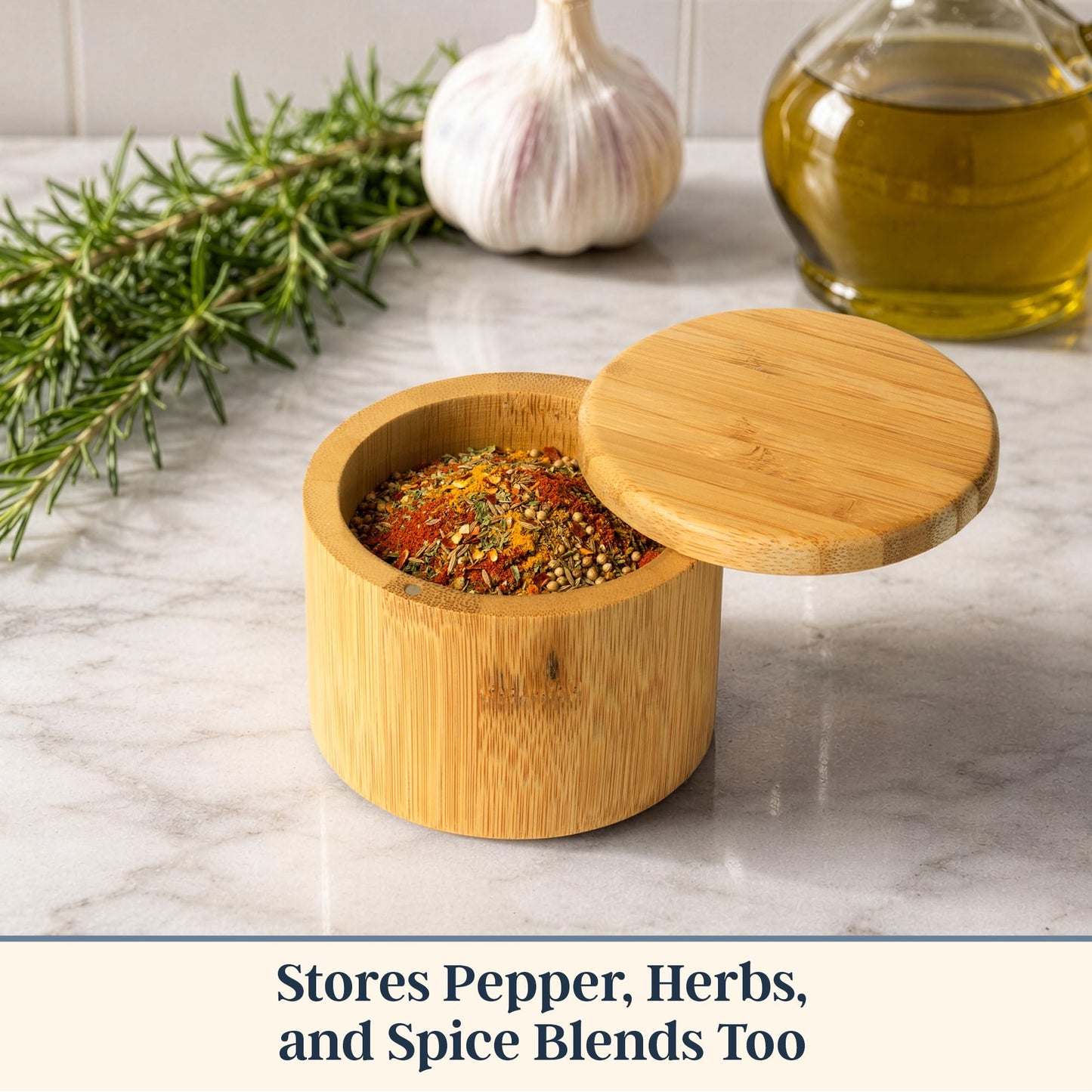 Totally Bamboo Salt Cellar with Swivel Lid - Wooden Salt Container, Bamboo Spice Box for Kitchen Countertop, Magnetic Closure, 6 Oz