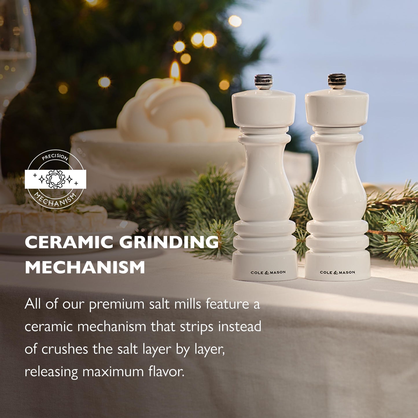 Cole & Mason London Refillable Spice Mill - Kitchen & Home Accessory - Table Salt Grinder - Salt Mill with Ceramic Mechanism - 7", White Gloss