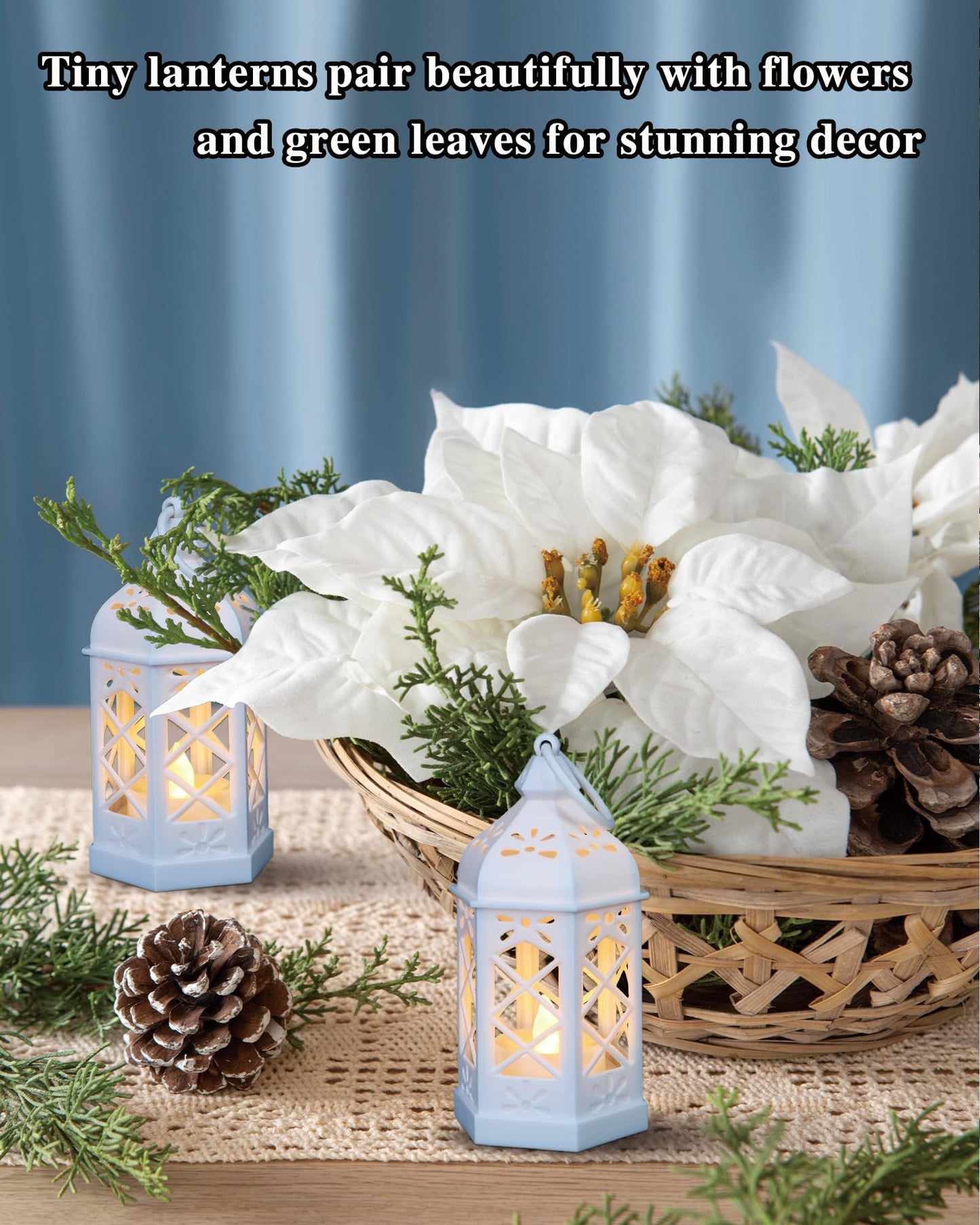 Reperla 8-Pack Mini Lanterns for Ramadan, Wedding,Halloween,Christmas, Small Decorative Lanterns with LED Candle for Baby Shower Party, Moroccan Lantern for Table Centerpiece, Medieval Decor, White