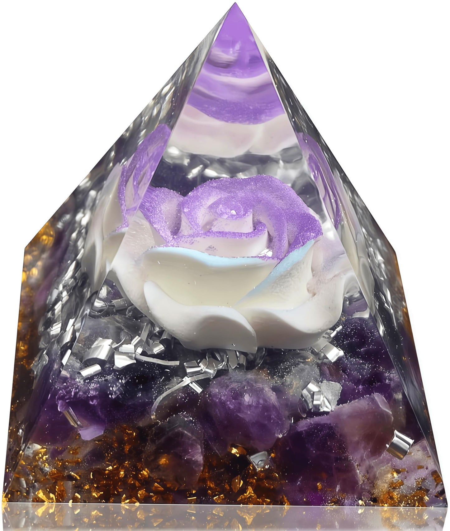 Crystal Ogan Pyramid for Positive Energy, Orgonite Amethyst Stones Crystals Pyramid Chakra Reiki Meditation Attracts Lucky and Success (Purple-Blue&Amethyst)