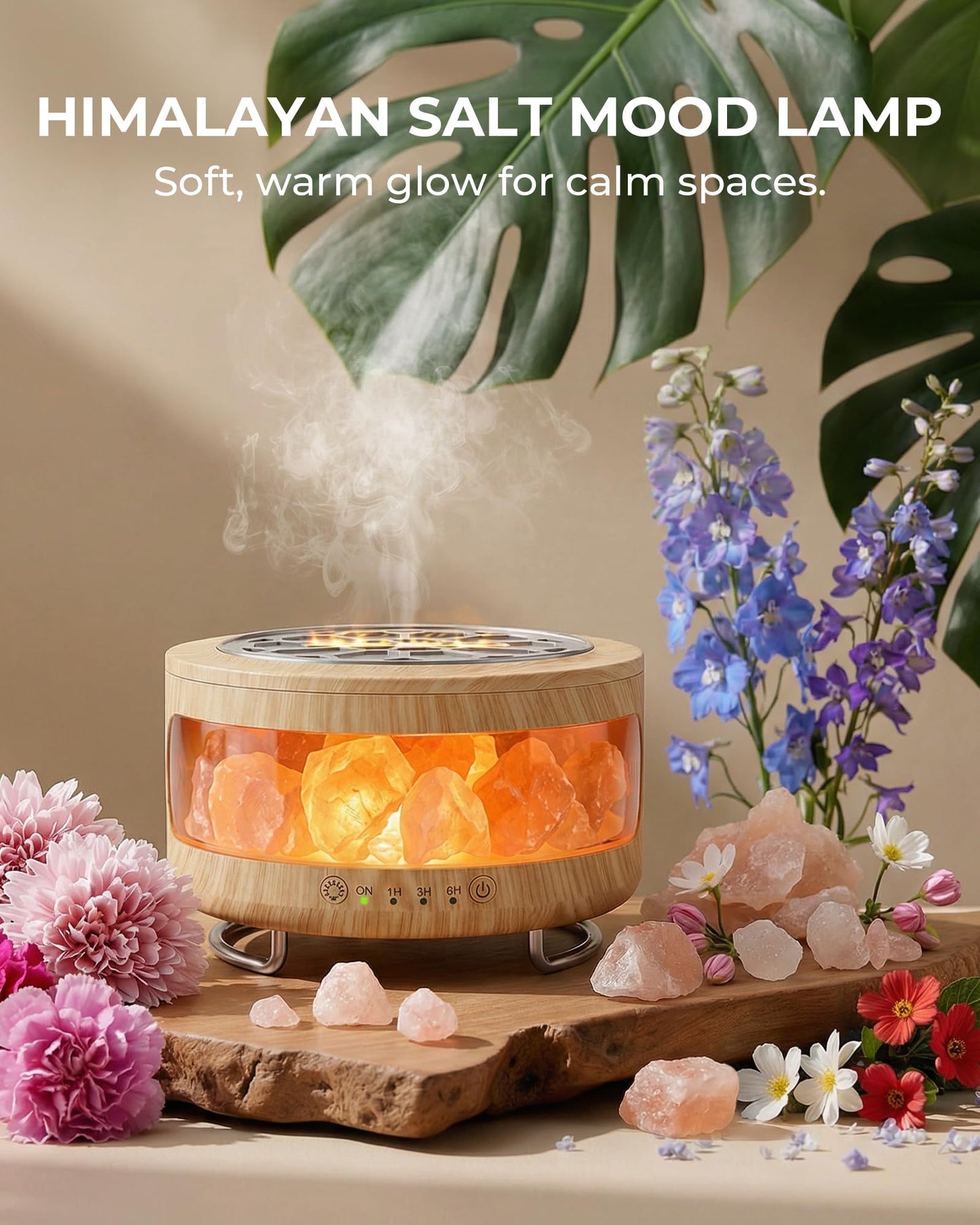 Essential Oil Diffuser with Himalayan Salt Lamp, 350ml Ultrasonic Aromatherapy Humidifier, 7 Colors LED Light, Timer & Auto Shut-Off for Home Bedroom Office Spa Yoga