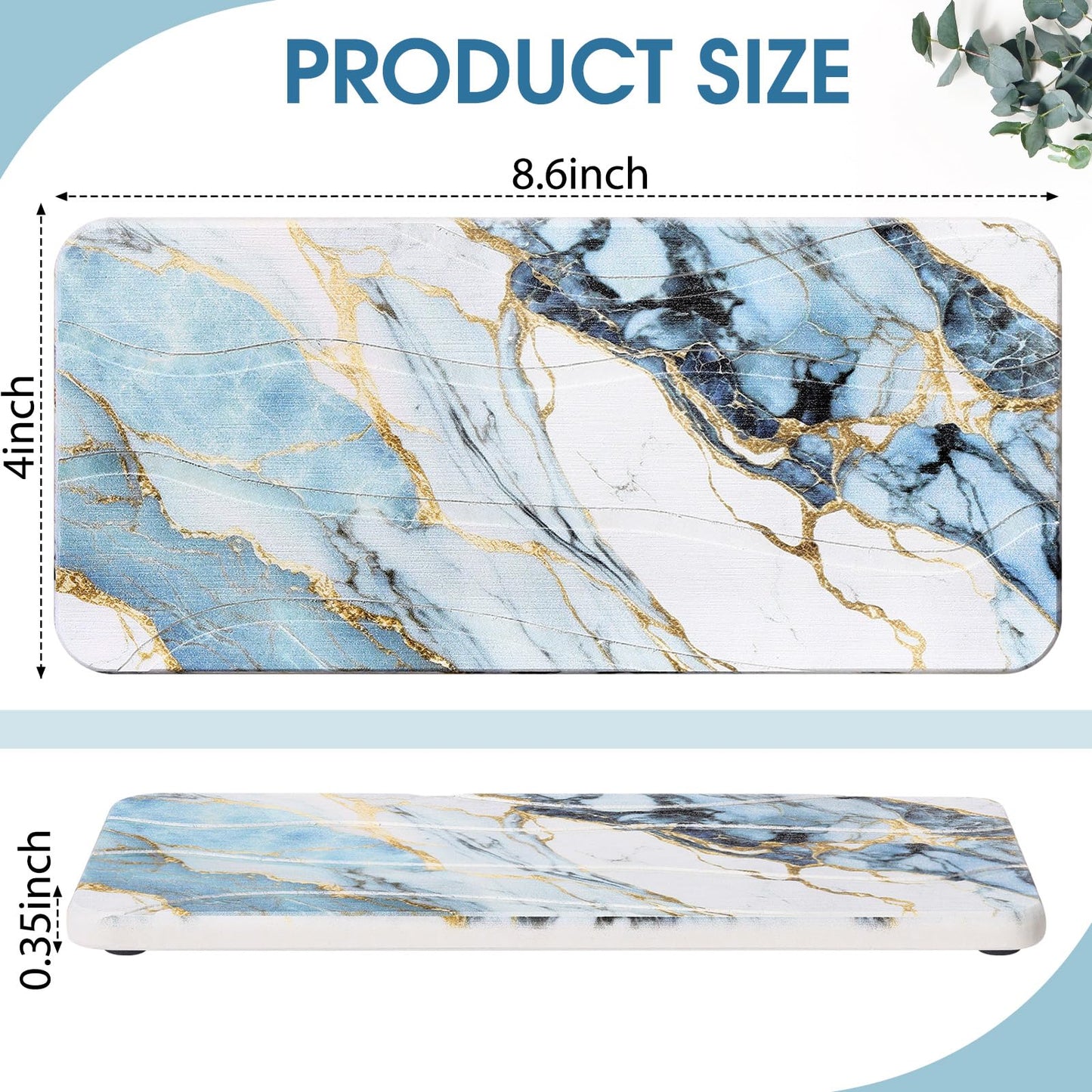 Photect 2Pcs Water Absorbent Diatomite Coasters 8.6x4'' Diatomaceous Earth Drying Ma, Grooved Design Water Absorbing Stone for Home Bathroom Decoration Home Warming Gift(Blue,Marble Style)