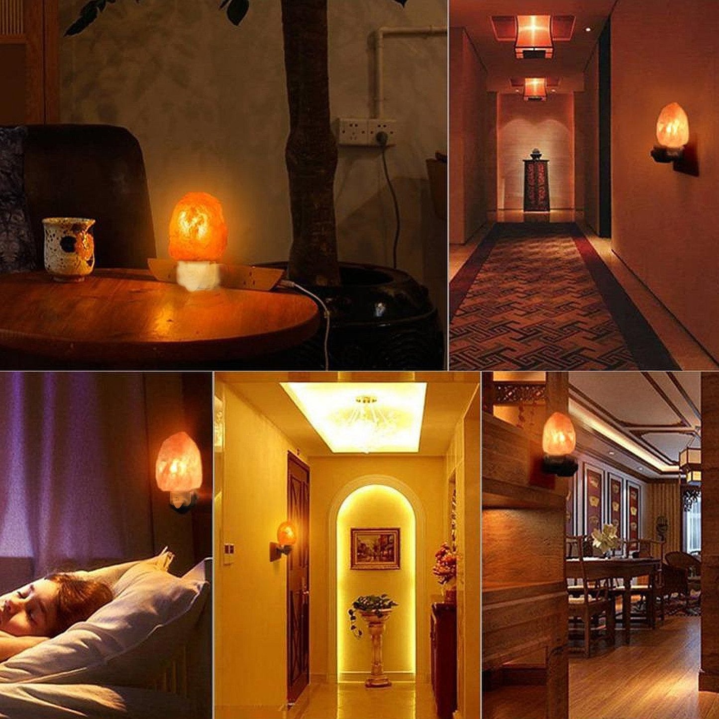 Betus Natural Crystal Himalayan Salt Wall Lamp - Air Purifying Night Light - 360° Rotatable Plug 7W Bulb - Natural
