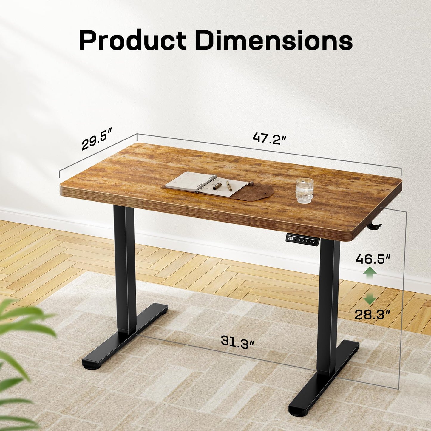Marsail 55 x 30 Electric Standing Desk with One-Piece Desktop, Sit Stand Desk with Thickened Tabletop, Height Adjustable Stand Up Desk with Cable Management for Home Office(Frame+Desktop, 2 Packages)