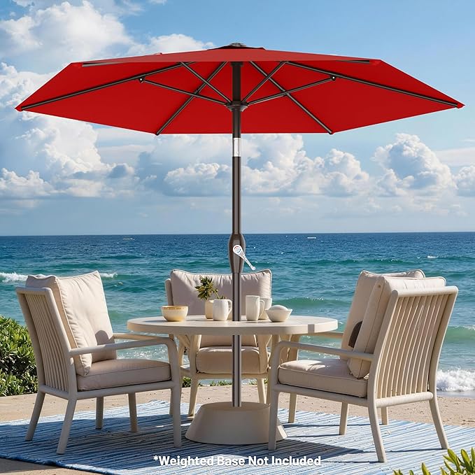 AreShark 7.5FT Patio Umbrella Table Market Umbrella with 6 Sturdy Ribs, Button Tilt/Crank Heavy-Duty Round Outdoor Umbrellas for Garden, Deck, Backyard,and Pool, Red
