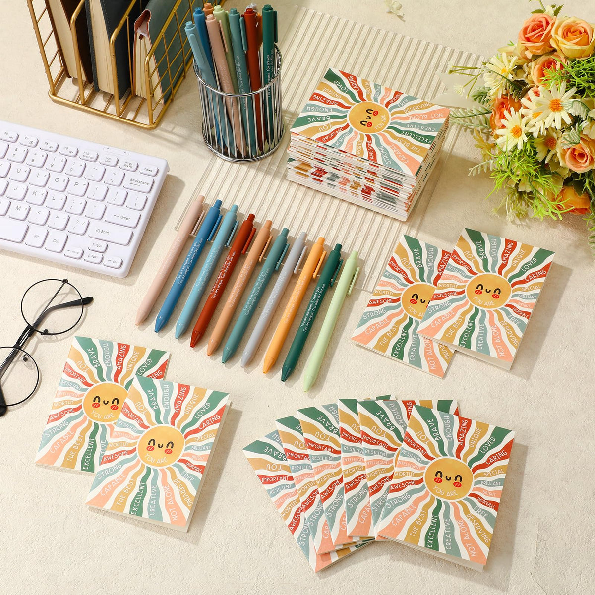 Janlaugh Bulk Journal Mental Health Awareness Notepad Pen for Teacher Classroom Rewards Employee Women Men Motivational Gift Positive Wellness Student Inspirational Notebooks(100 Pcs,Sun)