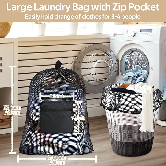 OTraki Mesh Laundry Bag Backpack 24x32 Inch Gym Drawstring Backpack Travel