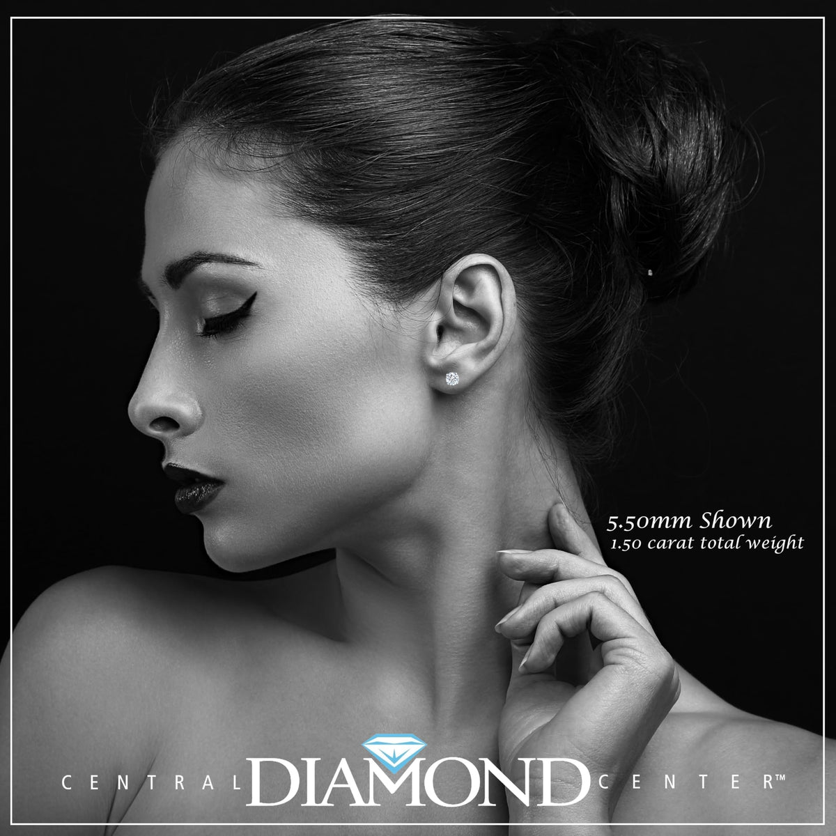 Central Diamond Center 14K Solid Gold Post & Sterling Silver Made with Swarovski 4 Prong CZ Stud Earrings - Platinum Plated - 5.50mm - 1.50cttw