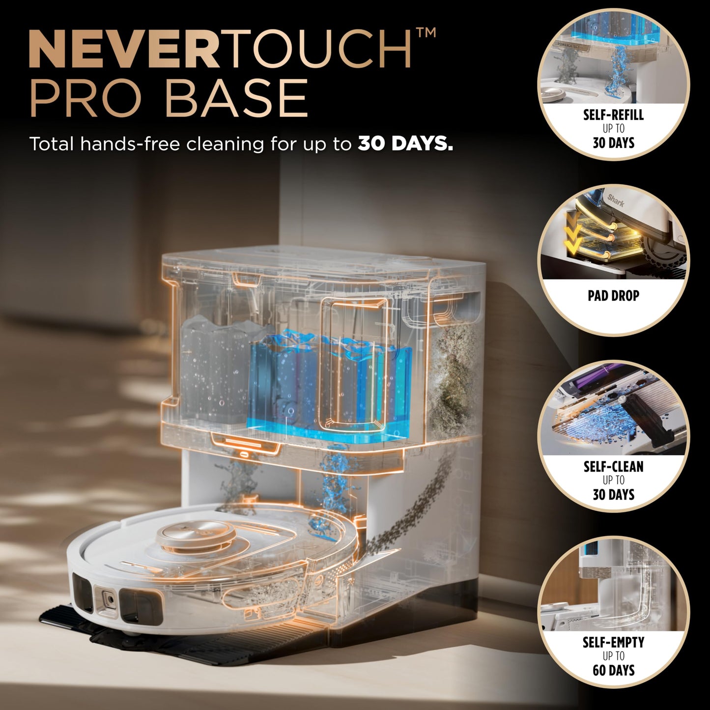 Shark Robot Vacuum & Mop Combo, PowerDetect NeverTouch Pro,Self-Emptying,Self-Refill with Self-Clean Pad Wash & Dry, 60-Day Debris Capacity,30-Day Refill Tank, 5PowerDetect Technologies,White,AV2800ZE