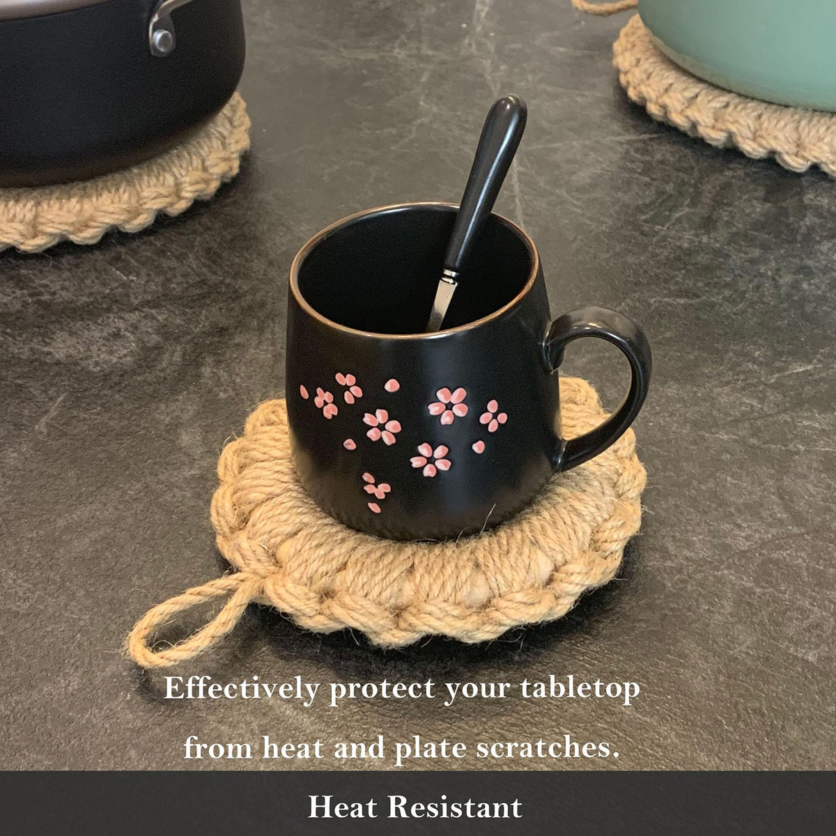Trivets for Hot Dishes Round Jute Woven Trivet Set 3, Handwoven Trivet Mat for Duch Oven, Hot Pots, Pans, Teapot and Tabletop