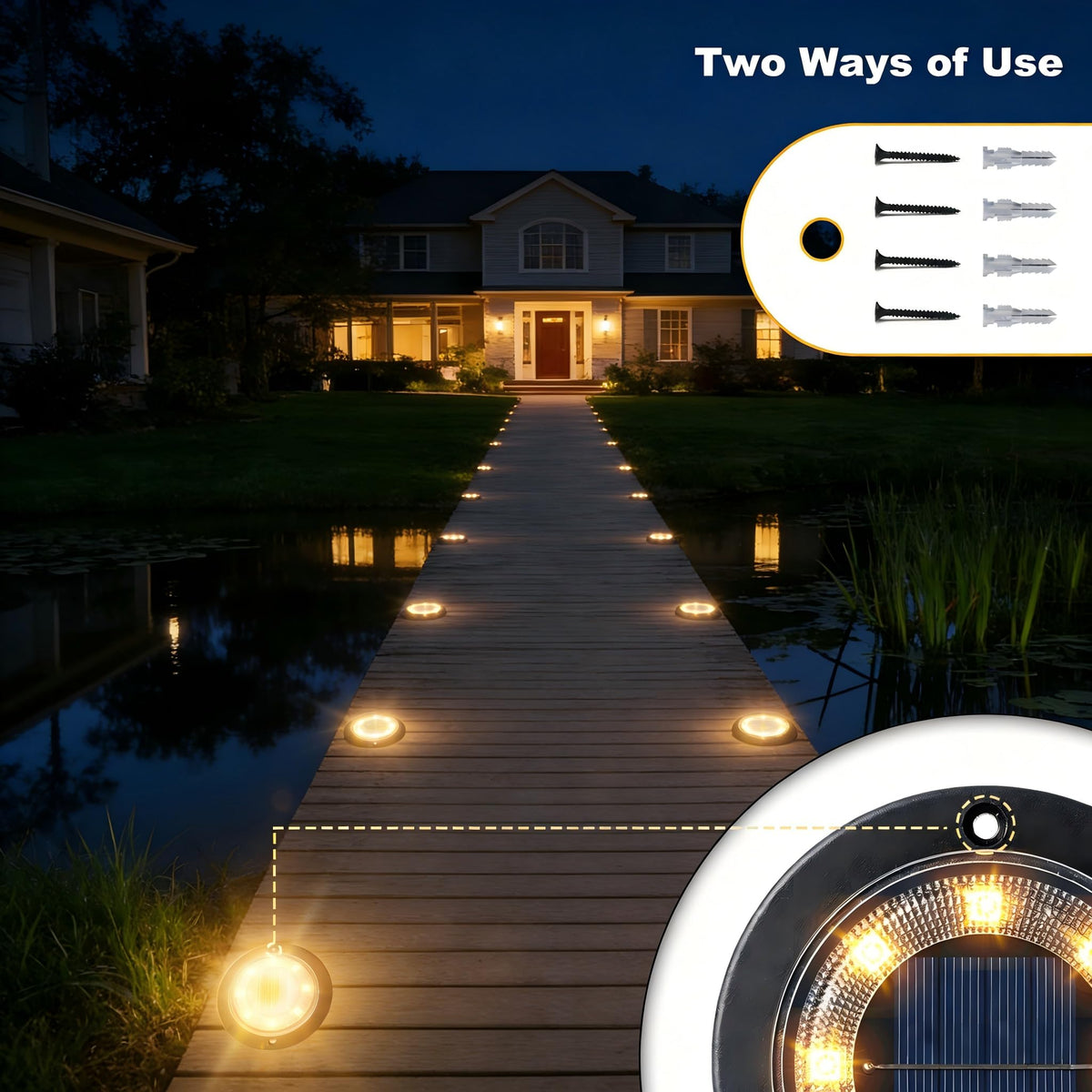 Flacchi Solar Lights Outdoor Waterproof - 2-in-1 Solar Powered Ground Lights Outdoor Solar Disk Light Landscape Light for Deck Step Patio Yard Pathway Walkway Driveway Garden (Warm White, 12 Pack)