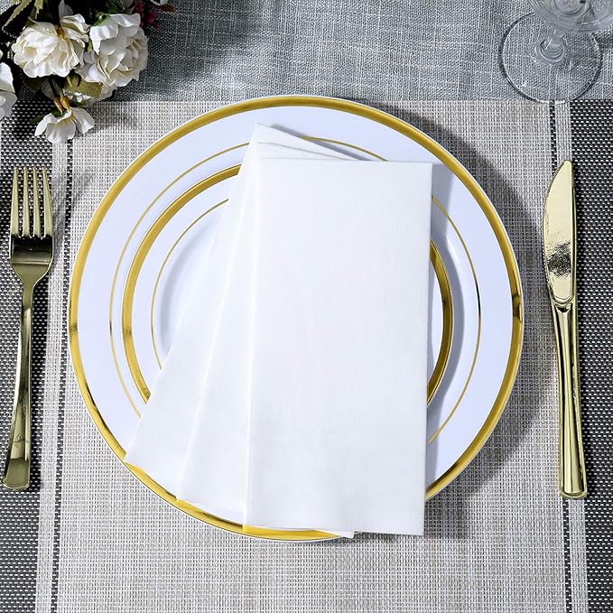 FOCUSLINE 100 Disposable Bathroom Napkins, Linen-Feel Paper Guest Towels