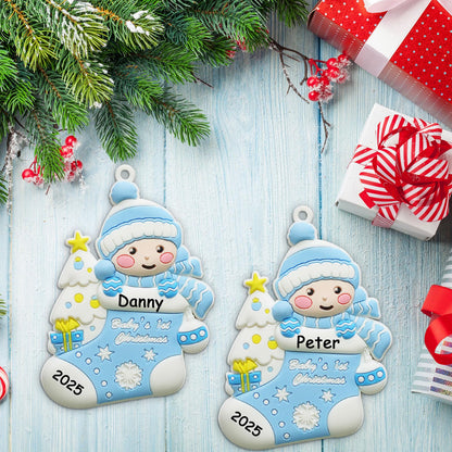 2025 Christmas Baby's First Boy Ornament Personalized Baby Boy Decoration Christmas Tree Ornament Baby's 1st Customized Handwritten Keepsake for Newborn Free Personalization