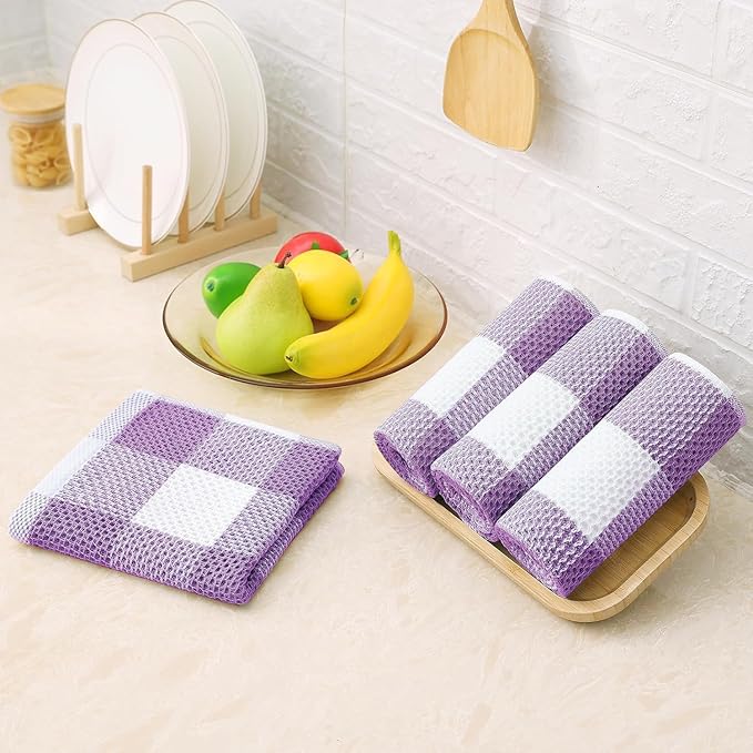 Homaxy 100% Cotton Waffle Weave Check Plaid Kitchen Towels, 13 x 28 Inches