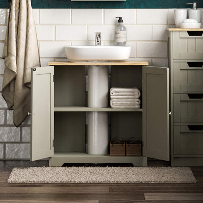 Bath Vida Priano Under Sink Bathroom Cabinet Floor Standing Storage Cupboard Basin Unit, Grey & Oak