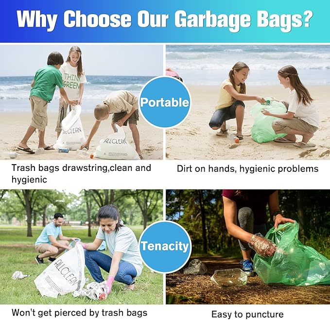 Trash Bags 7 Gallon Medium Kitchen Drawstring Bathroom Garbage Bags, Fit 7 Gal