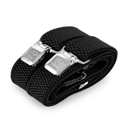 Decalen Mens Braces with Very Strong Metal Clips Wide 4 cm 1.5 inch Heavy Duty Suspenders One Size Fits All Men and Women Adjustable and Elastic X Form (Black 1)