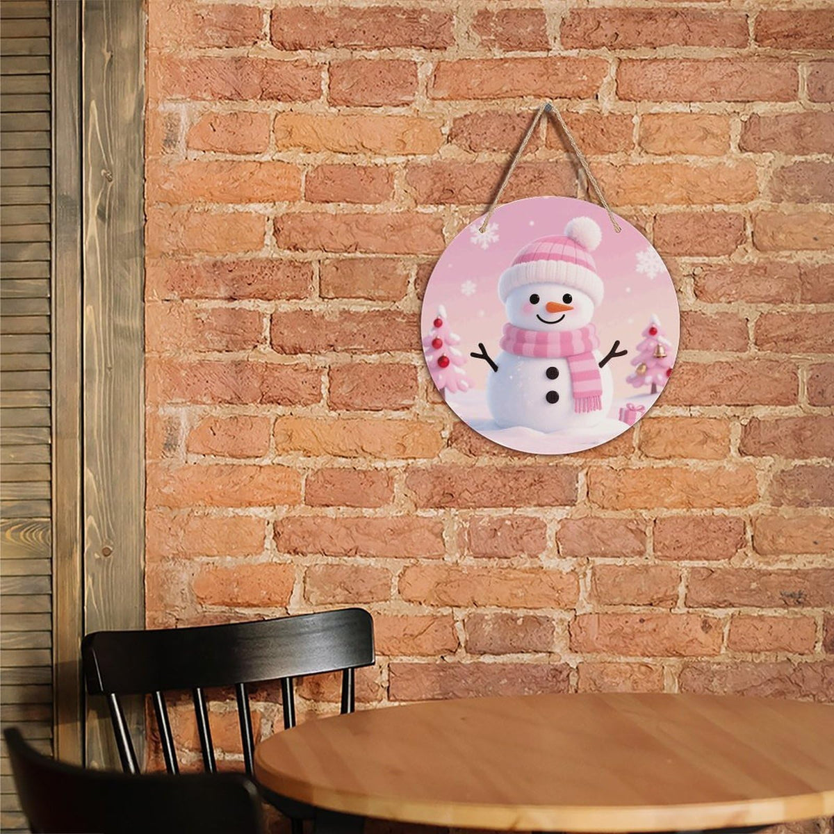 Pink Cute Snowman Welcome Sign for Front Door Wooden Wreaths