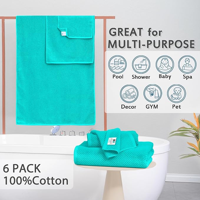 Turquoise Bath Towel with Hanging Loop