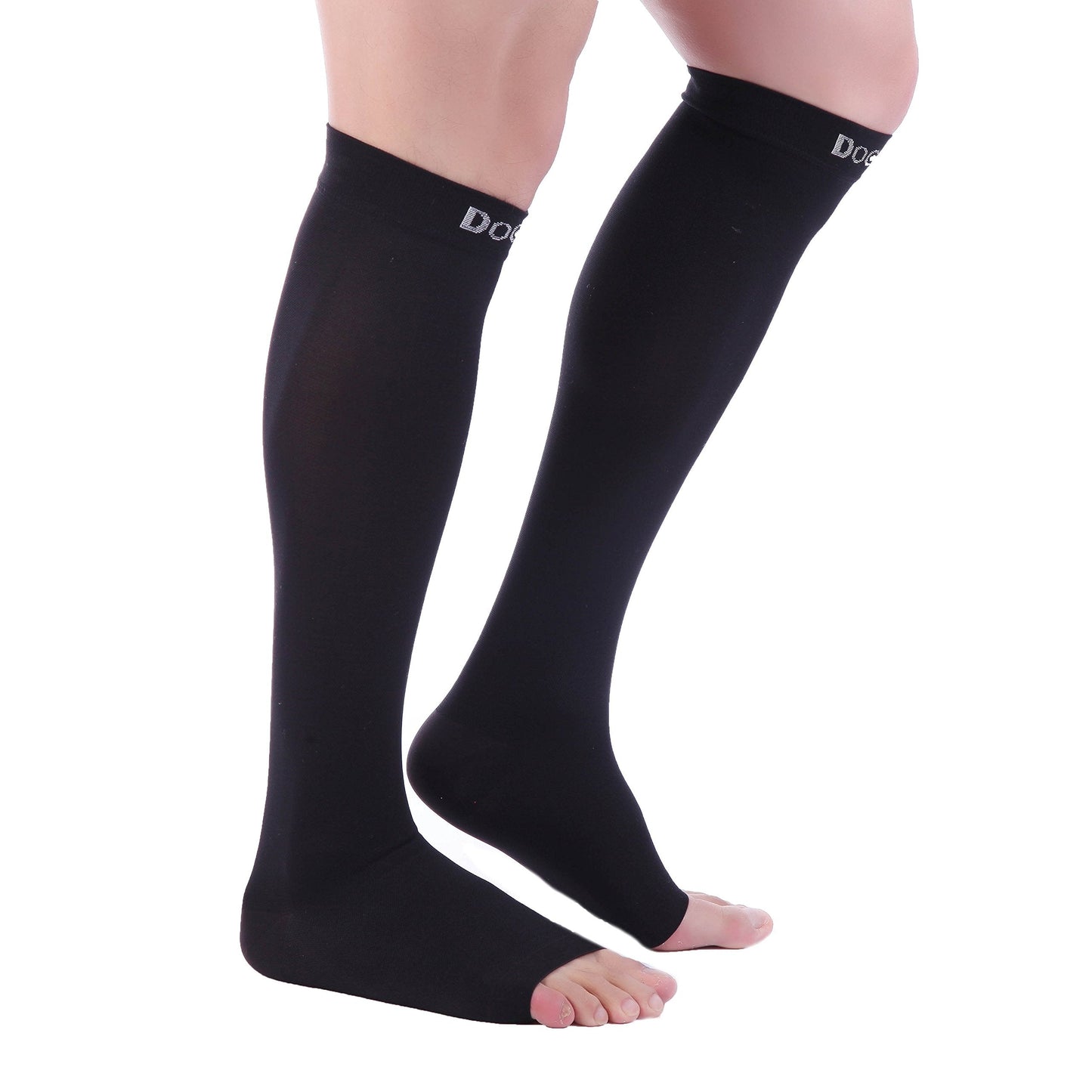 Doc Miller Open Toe Compression Socks for Men & Women, 30-40 mmHg Knee High Support, Toeless Design for Daily Leg Comfort, Breathable Nylon Spandex, 1 Pair