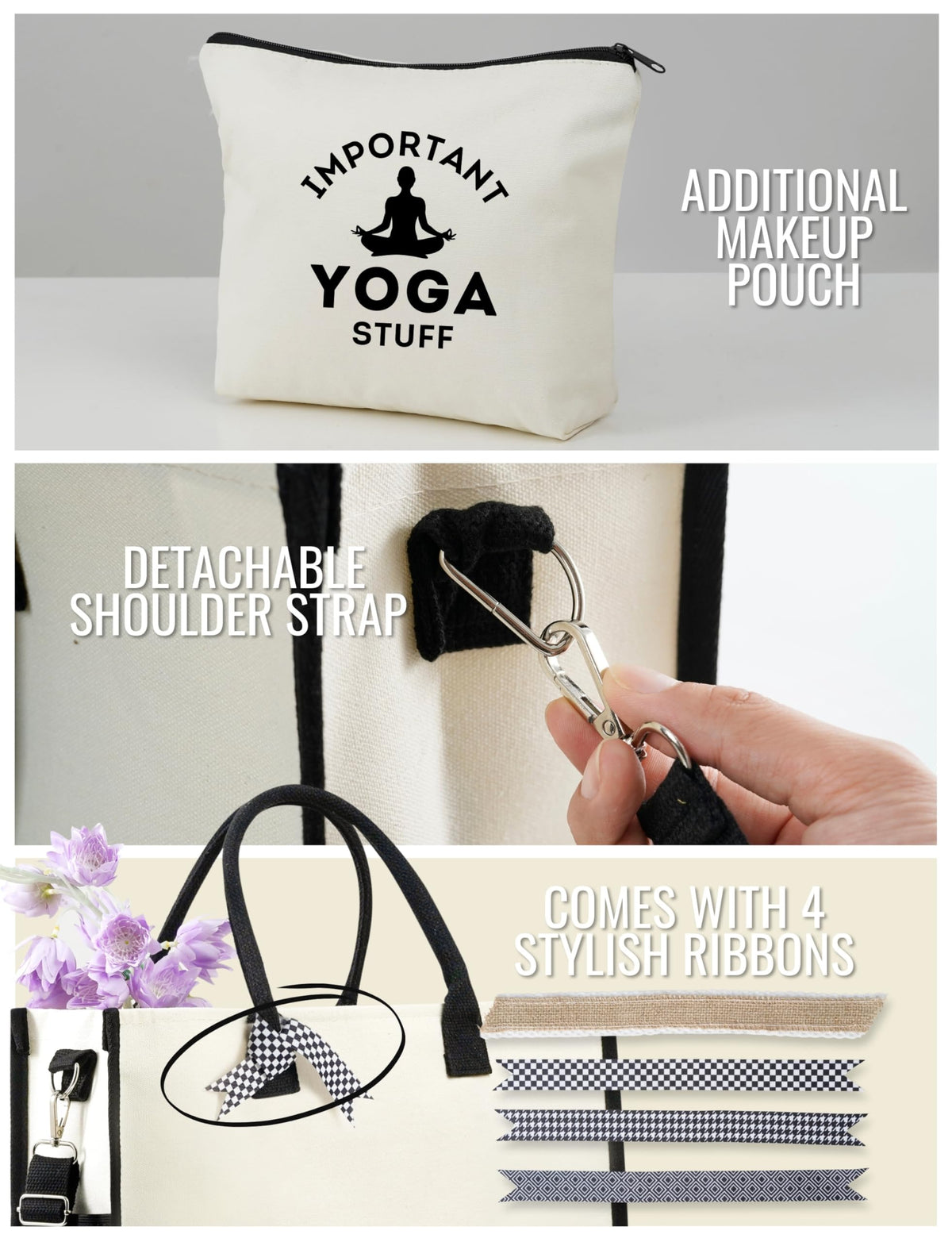 InnoBeta Yoga Gifts for Women, Yoga Instructor Gifts Tote Bag for Yoga Teacher with Top Zipper Closure and Shoulder Strap