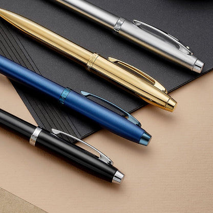 Sheaffer 100 Glossy Black Lacquer Fountain Pen with Polished Chrome Trim and Medium Nib