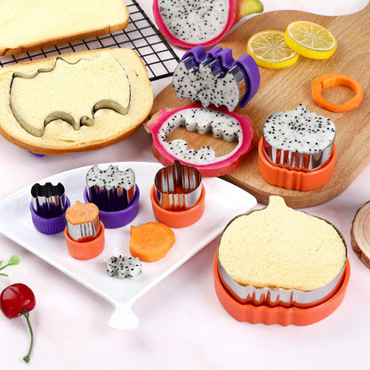 Halloween Cookie Cutters Set, 8pcs Bat and Pumpkin Shape Biscuit Cookie Cutters in 4 Sizes, Stainless Steel Food Decoration Tools and Kitchen Baking Accessories for Halloween
