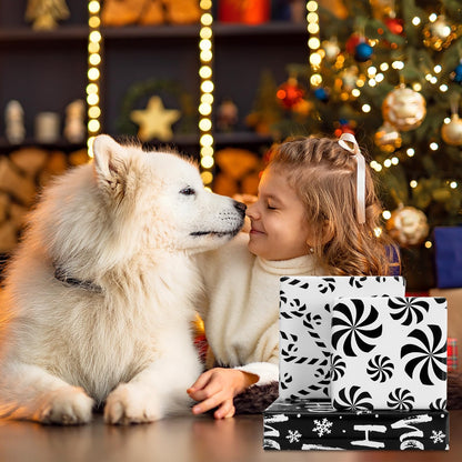 JarThenaAMCS 12 Sheets Christmas Wrapping Paper -Not Roll- Black White Gift Wrap Paper Candy Cane Stripe Folded Flat Craft Papers for Xmas Winter Party Packaging, 27.6 x 19.7 Inch
