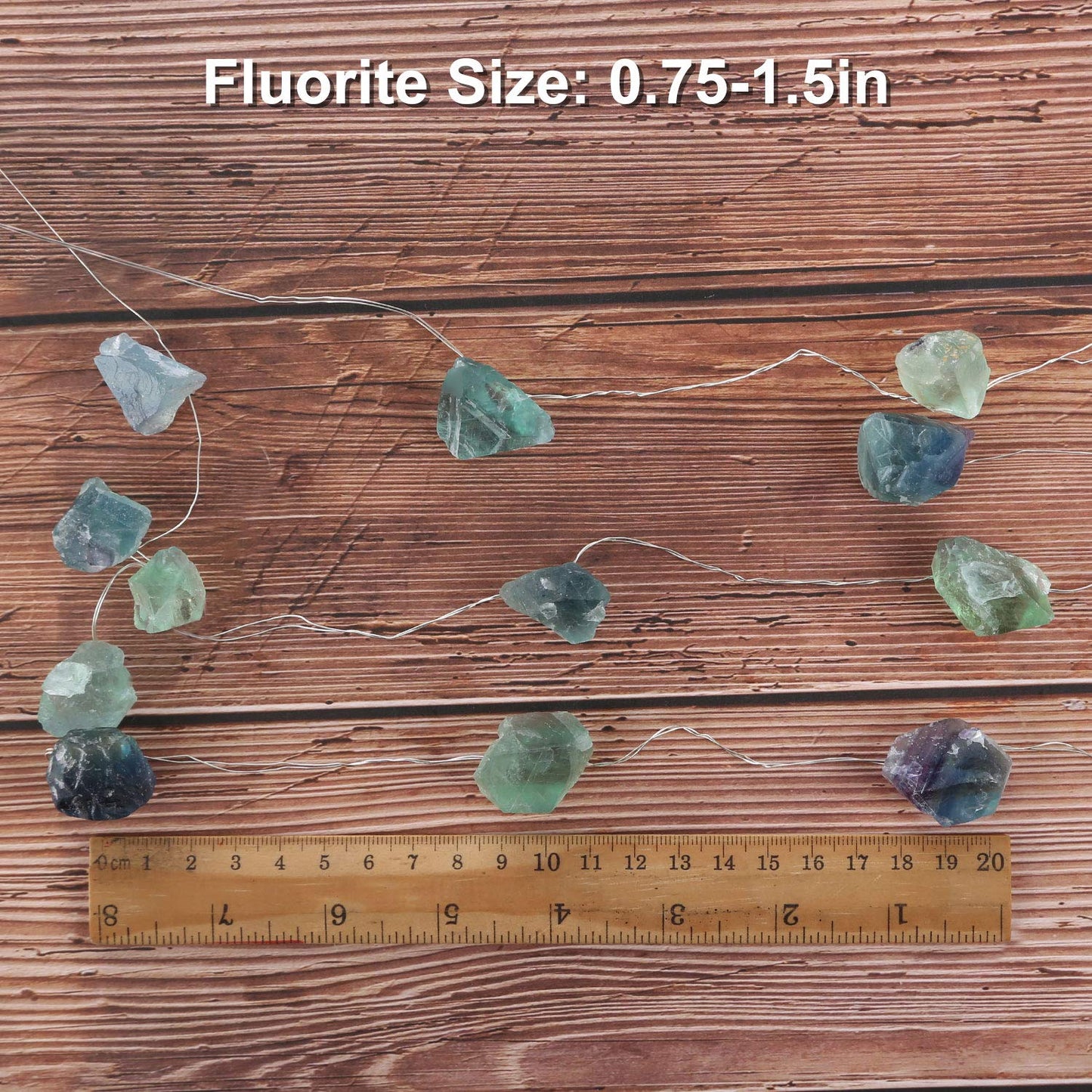 Natural Fluorite String Lights Raw Crystal Decorative Lights Healing Cluster Lit 20 LEDs 6.5ft with Remote Control, Hanging Ornaments Decor Battery Operated for Reiki, Wedding, Divination, Display