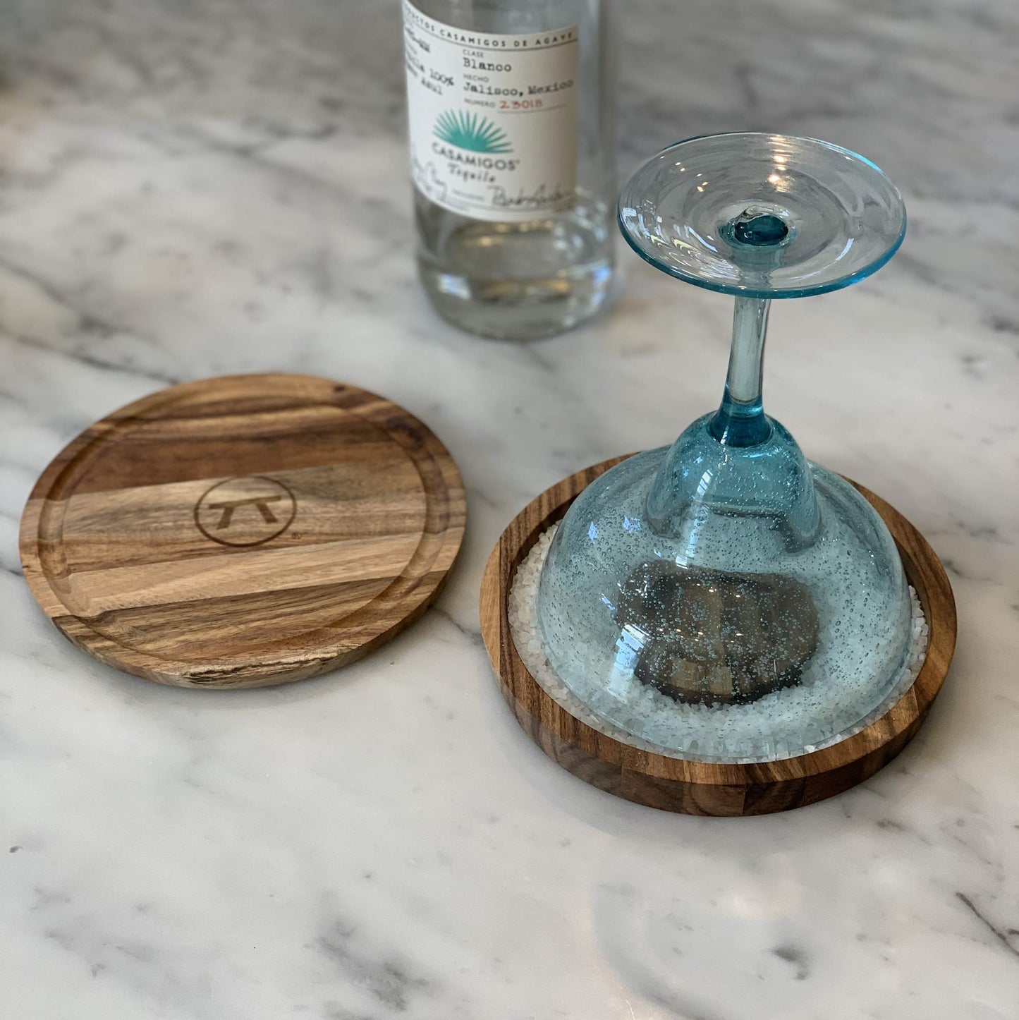 Outset 3-in-1 Acacia Wood Salt Rimmer, Cutting Board and Storage Container, 6.4" x 1" Margarita Rimmer