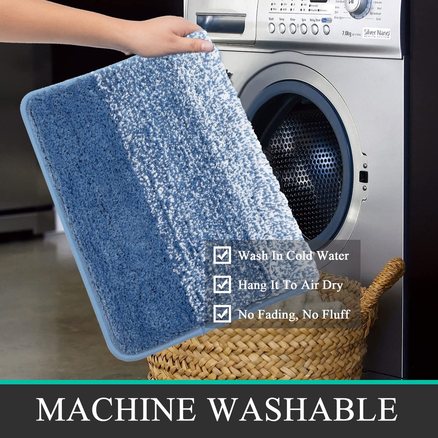 Enyhom Microfiber 3 Piece Bath Mat Sets Non Slip Bath Rugs and Pedestal Mats for Bathroom Washable Absorbent Bathroom Floor Carpet Rug Toilet Rug, Blue