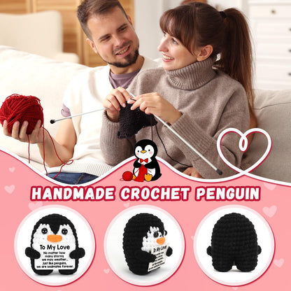 Positive Crochet Penguin, Mini Funny Brithday Galentines Valentines Gifts for Women Men Teens Boys Girls, Inspirational Appreciation Gifts for Coworker Friend Sister Her Him, Emotional Positive Decor