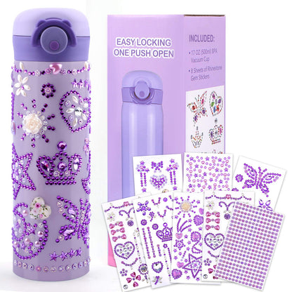 HULASO Christmas Gifts for Kids 7 Year Old Girls Decorate Your Own Water Bottles with Gem Stickers - DIY Birthday Gifts Arts and Crafts, BPA Free Stainless Steel Vacuum Insulated Mug (17 OZ)