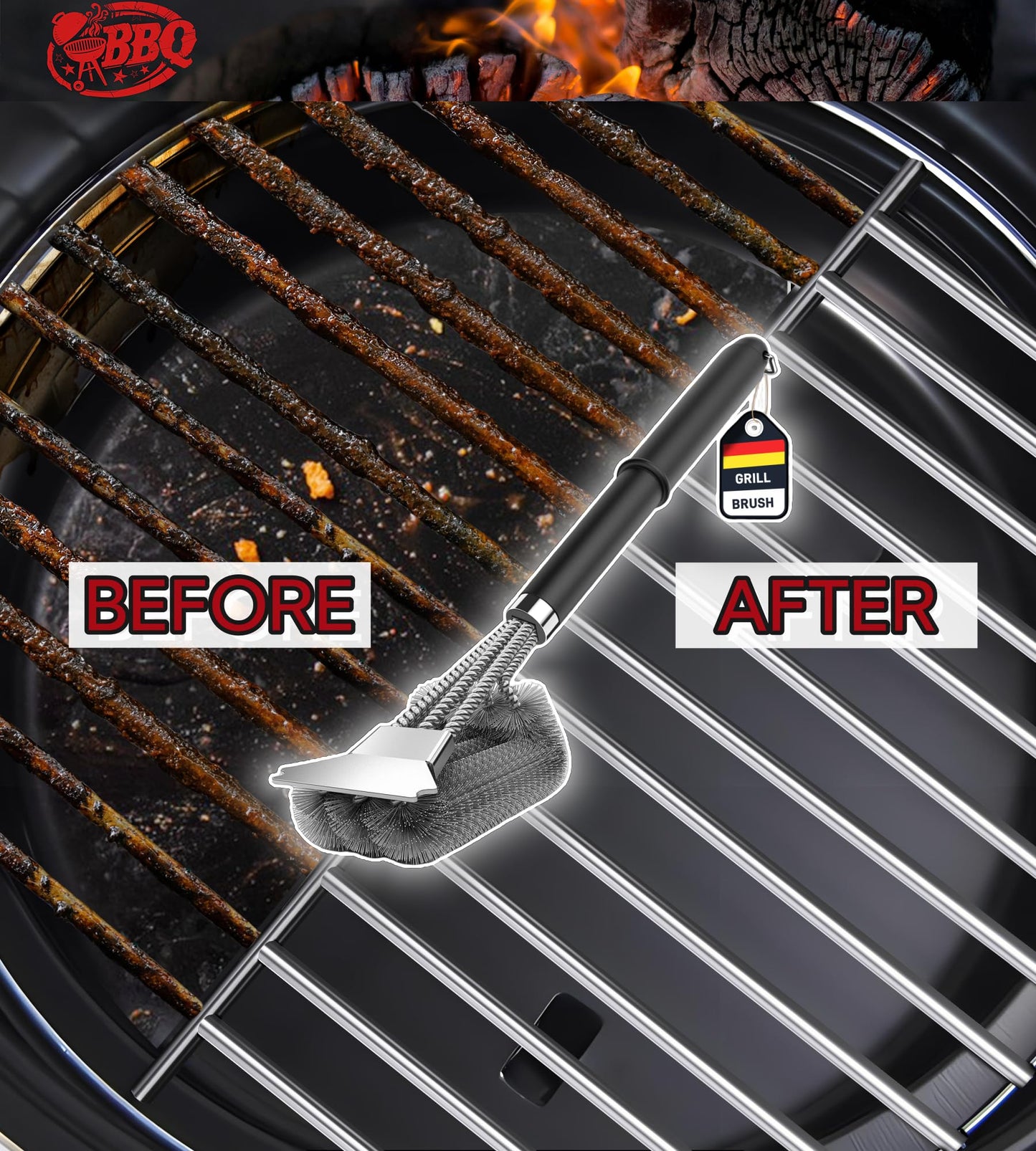 TNTOR Grill Brush, BBQ Cleaner Cleaning Brush with Stainless Steel Scraper, Bristles and Extra long Handle, BBQ Wire Brush for Charcoal Grill, Electric Grill, Gas Grill.