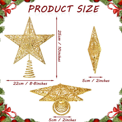 Blulu 10 Inches Gold Christmas Star Topper Xmas Tree Topper Glitter Treetop Star for Christmas