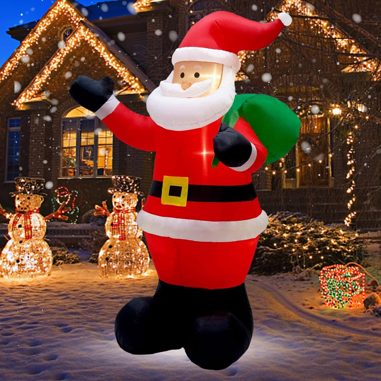 Glory Island 7 FT Christmas Inflatable Santa Claus Holding Gifts Bag, Blow Up Santa Claus with LED Lights, Lighted Christmas Decor for Yard, Indoor Outdoor Yard Garden Christmas Decoration