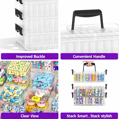 VANSUNS Bead Organizer Box 90 Pcs, 3-Tier Large Capacity Stackable Bead Storage Containers, Portable Plastic Craft Organizers for Jewelry Making, Bracelets, DIY, Nail Art Charms