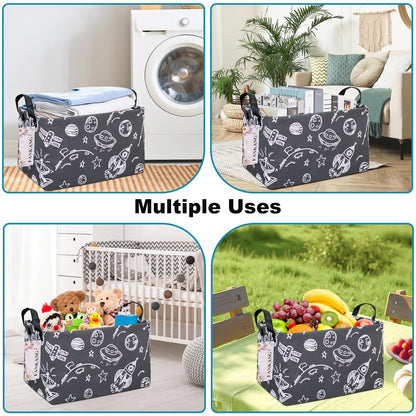 FANKANG Storage Basket,Nursery Hamper Canvas Laundry Basket Foldable with Waterproof PE Coating Storage, Office, Bedroom, Clothes,Toys (Rec-Space Planet)