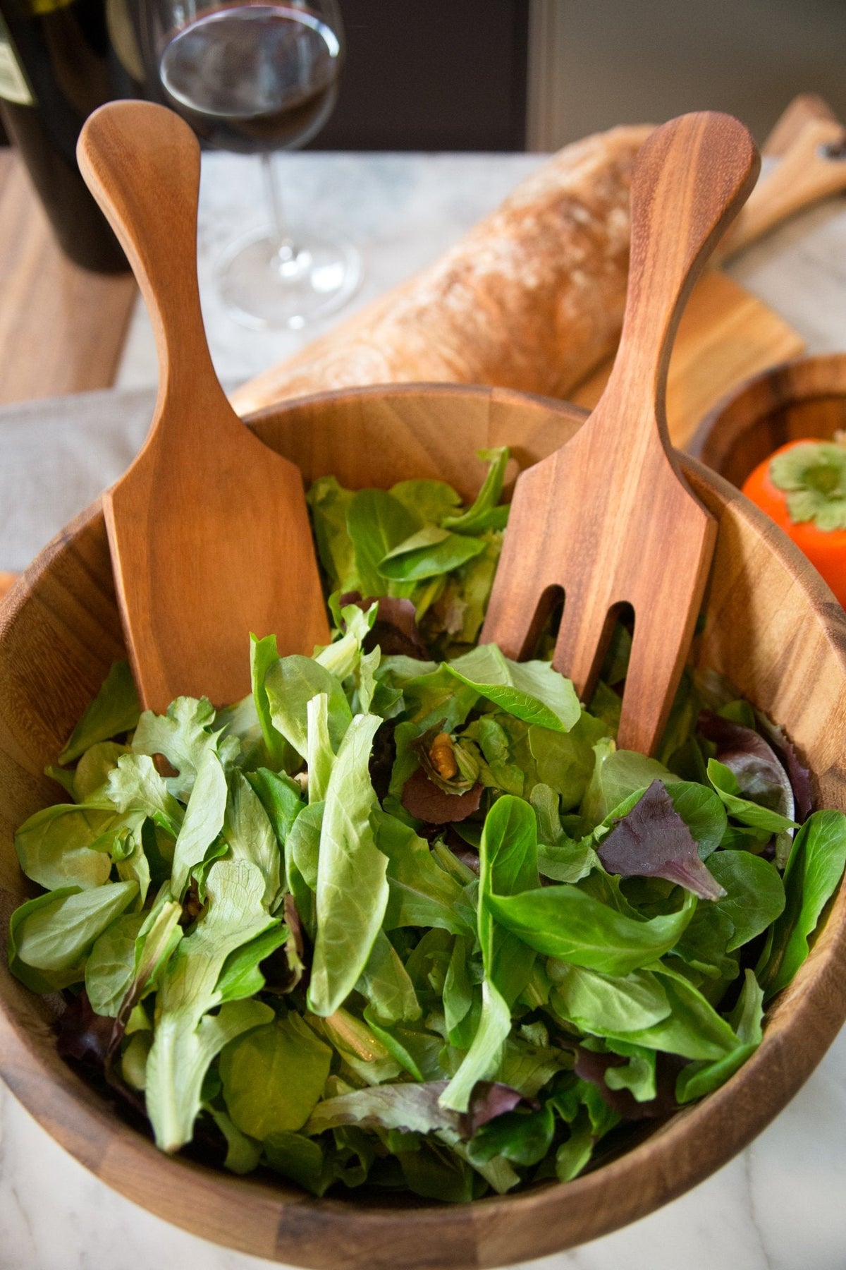 Ironwood Large Salinas Salad Bowl and Farmhouse Salad Utensil Set, Acacia Wood