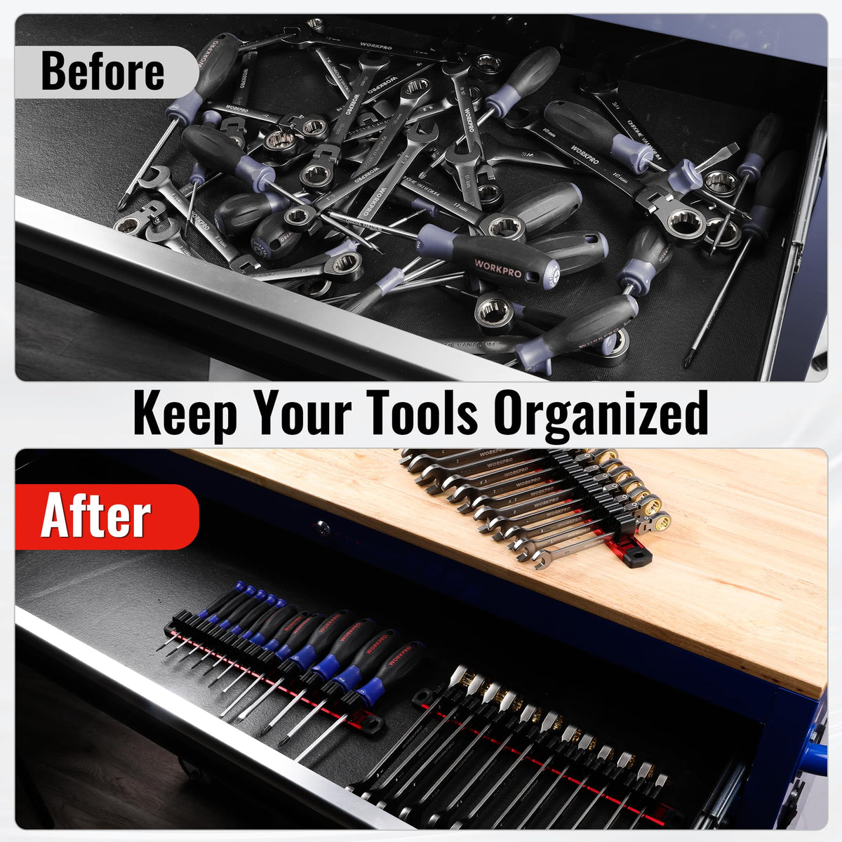 WORKPRO Magnetic Screwdriver Organizer and Wrench Organizer, Aluminum Rail Magnetic Tool Organizer, Tool Holder, Toolbox Organization, 24-Slot Screwdriver and Wrench Holder (Tools not Included)