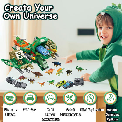 Frontoytall Jumbo Dinosaur Toys for Kids 3-5, 12 Mini Dinosaurs & 6 Truck Carrier Cars, Birthday Gifts Toys for 3 4 5+ Year Old Boy, Create a Dino World, Educational Figures, Dinosaur Play Set