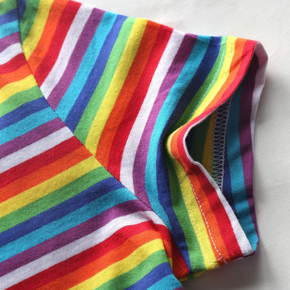 Rainbow T Shirt Women Striped Tee Crew Neck Short Sleeve Stripes Tops Fashion L