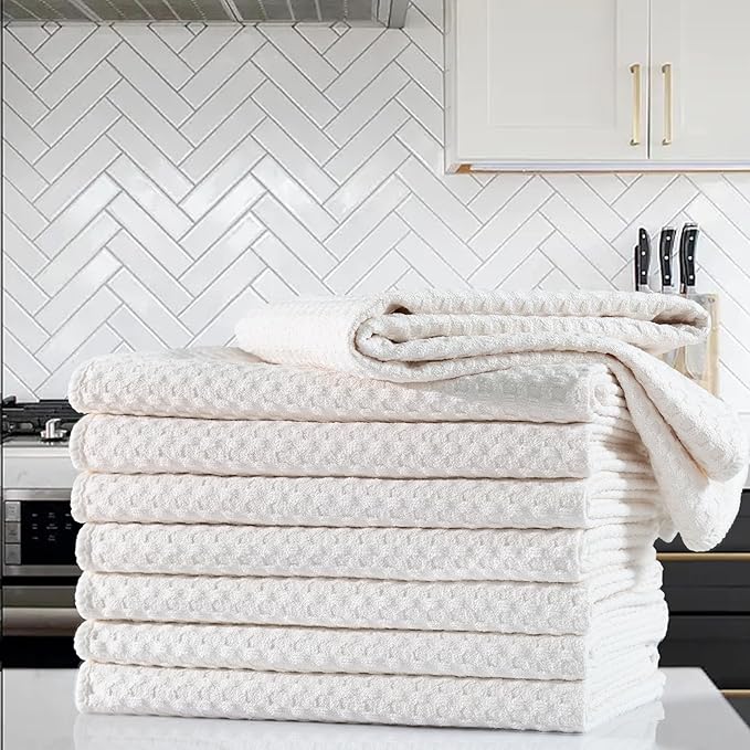 POLYTE Ultra Premium Microfiber Kitchen Dish Hand Towel Waffle Weave, 8 Pack