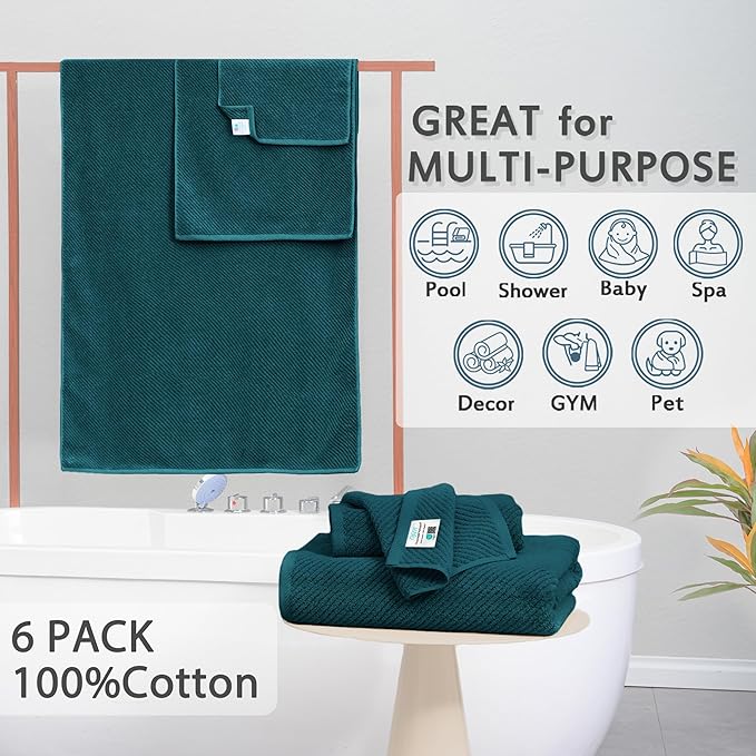 Bathroom Towels, 6 Piece Towel Set