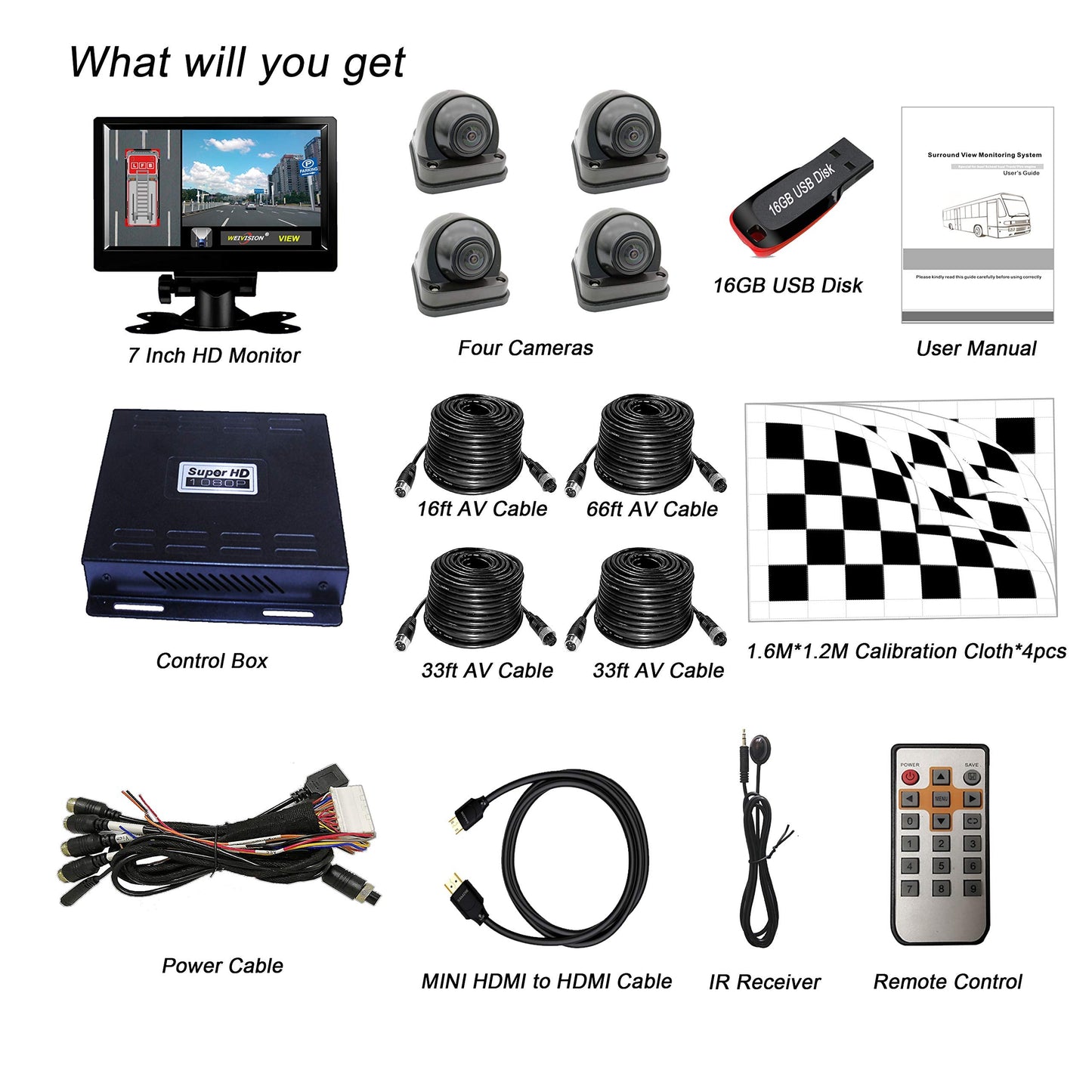 Weivision 1080P FHD 360 Degree Bird View Surround Panoramic View Car Vihicle DVR Camera System Kit for Fire Engine/Bus/School Bus/Truck/Semi-Trailer/Box Truck/RV + 7inch HD Display …