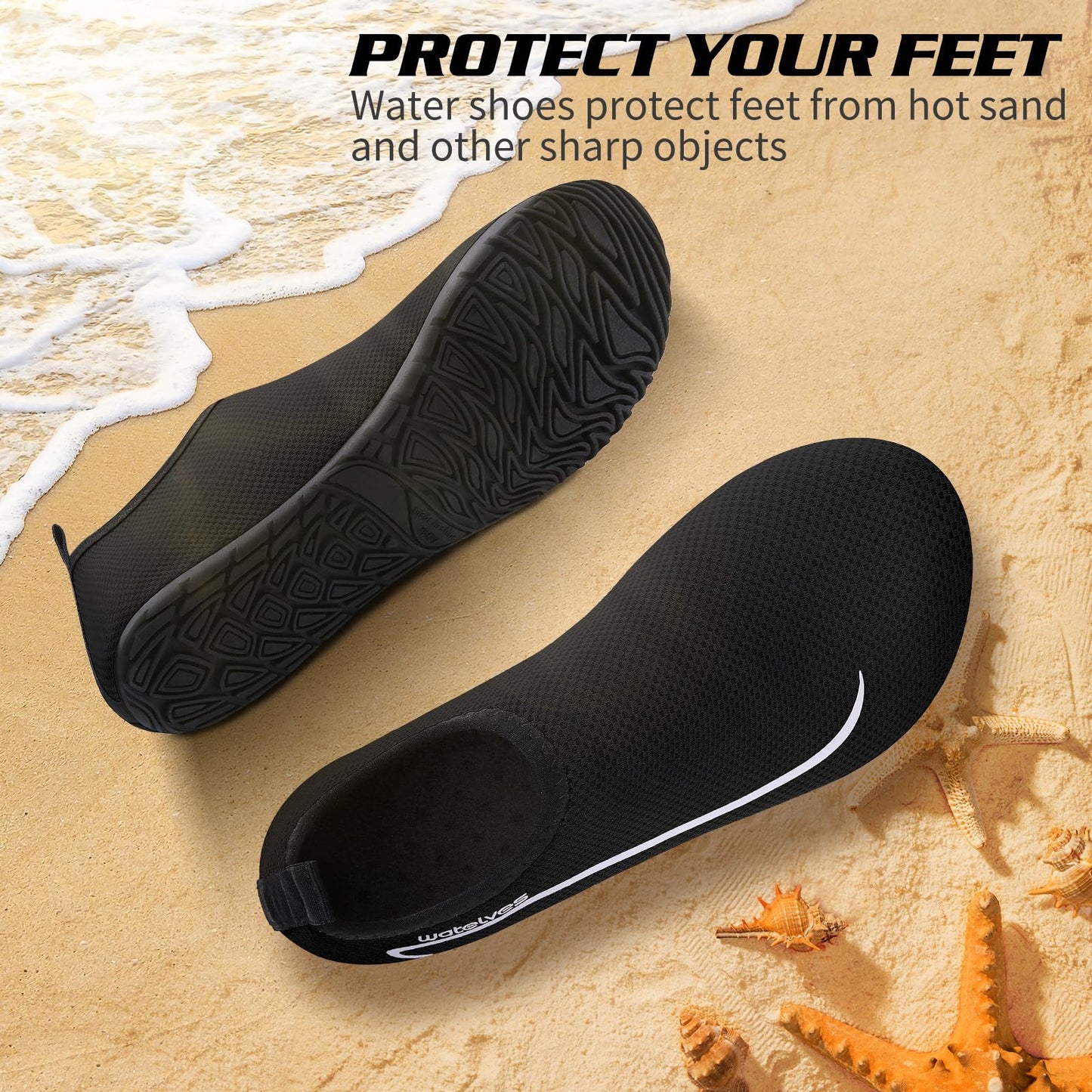 Swim Water Shoes Aqua Socks Barefoot for Sea Beach Swimming Shoes Pool Ladies Women Mens Black Line 6/7 UK
