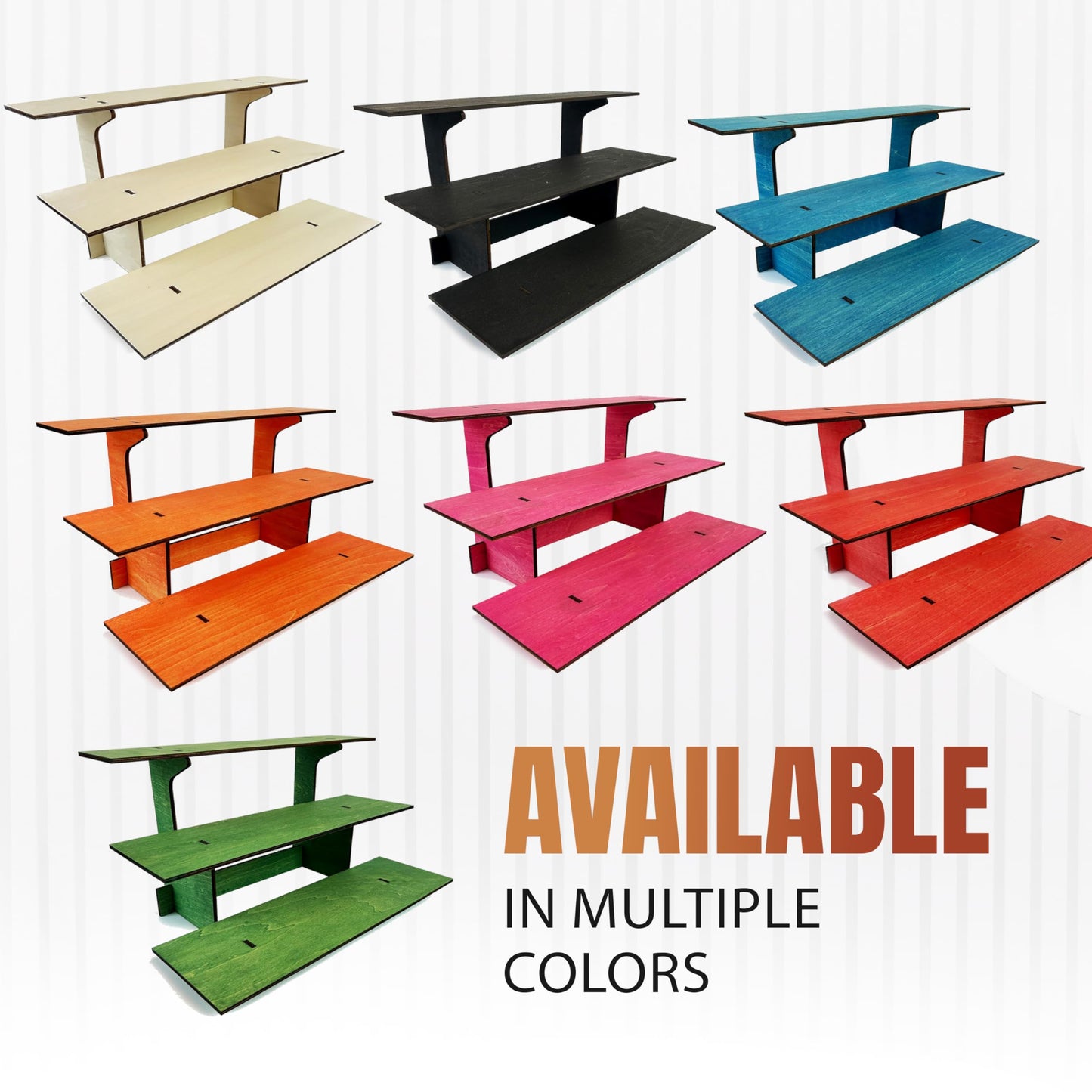 3-Tier Straight Retail Table Display Stand with Shelves for Products | 3 Step Straight Display Rack for Counter Top, Craft Shows, Farmers Market, Trade Shows, Pop ups, Soap Display, Candles (Blue)